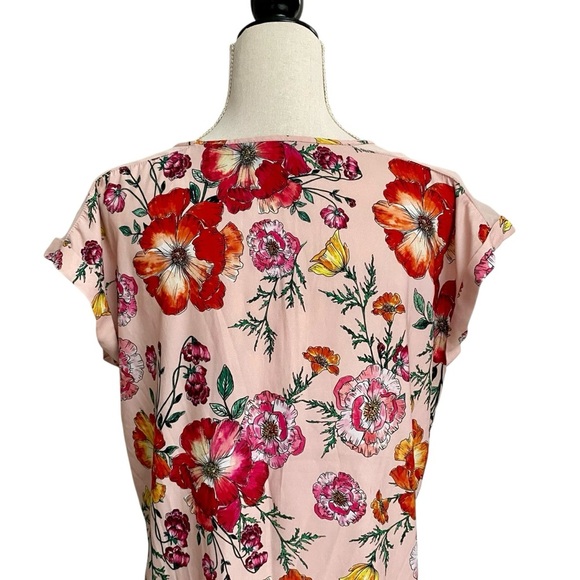 Express Pink Floral Lace Shoulder V-Neck Blouse Size Large - Picture 9 of 12